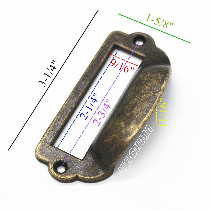 WEICHUAN 16-Pack Zinc Alloy Antique Bronze Label Frame Drawer Pulls -Vintage Industrial Style Apothecary Card Catalog Holder Pull Handles for Drawers and Cabinets, 1-5/8" x 3-1/4" - Image 3